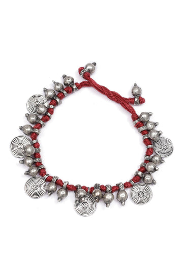 Scarlet Maroon with Silver Beads Necklace